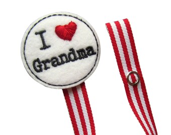 Baby Pacifier Clip, I love Grandma Pacifier Clip, I heart Grandma Baby Pacifier Clip, pciheart03