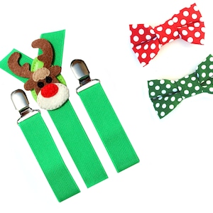 Green Christmas Suspenders, Reindeer Suspenders, Baby Suspenders, Toddler Suspenders, Childrens Photo Prop, Kids Suspenders