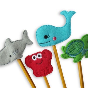 Ocean Animal Pencil Topper Set, Shark, crab, Whale, Sea Turtle, Felt Pencil Topper, Classroom Treat Bag, Party Favor, Back to School, pset11