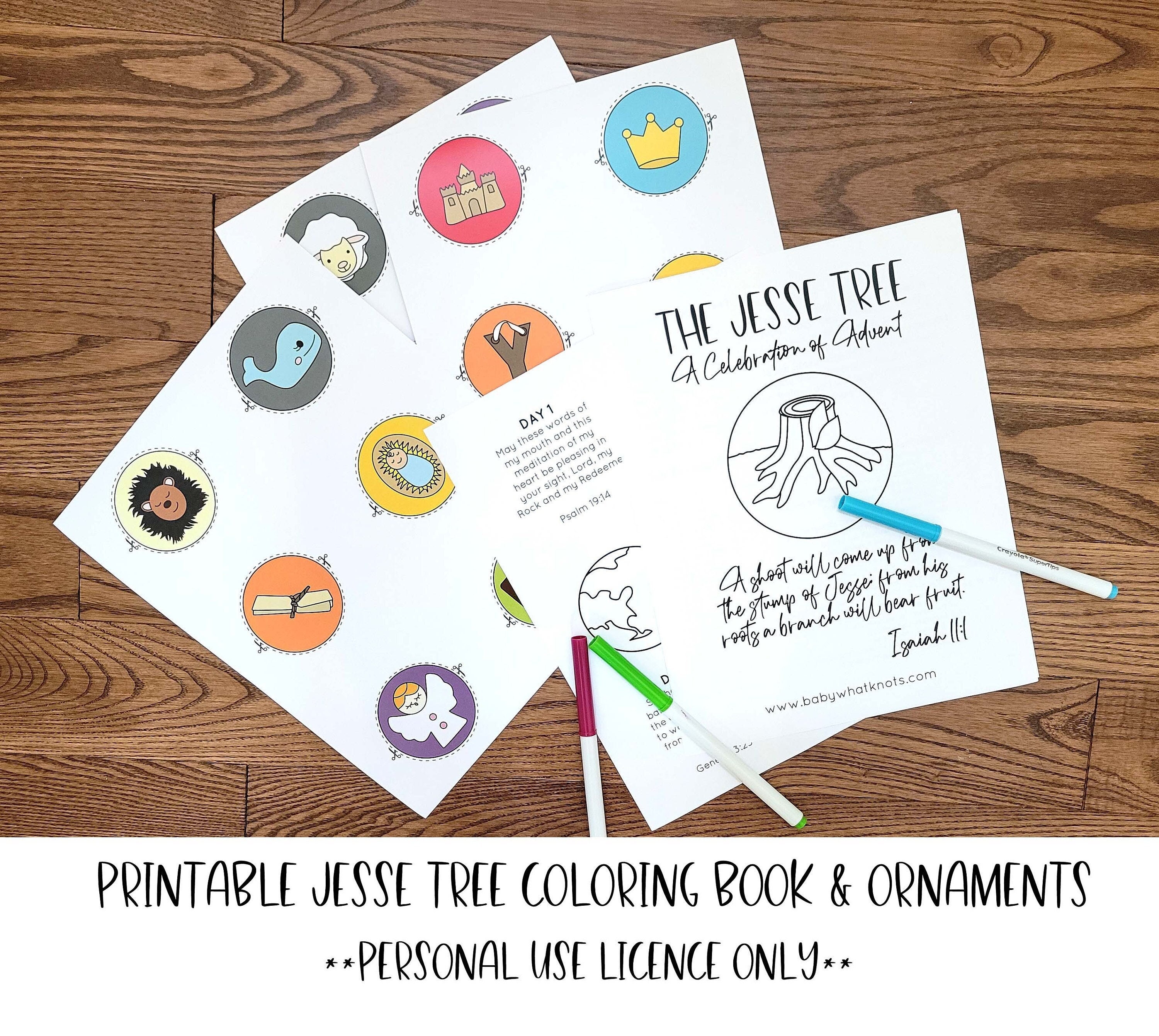 Digital Download ~ Printable Jesse Tree Coloring Book and Ornaments ~ PERSONAL USE LICENSE ~ Jesus Storybook Bible Ornaments and Coloring