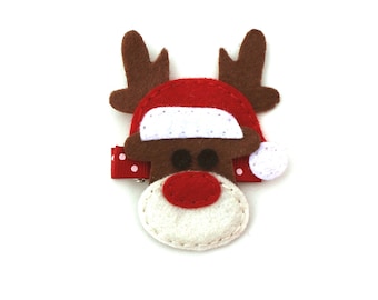 Haarspeldje kerstrendier, kerstmuts, haarspeldje baby, haarspeldje meisje - haarspeld kerstrendier