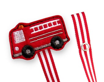 Pacifier Clip, Firetruck, Boy Pacifier Clip, Pacifier Holder, Binky Clip, Baby Gift, Paci Clip, Universal Pacifier, Binky Holder, pcfire01