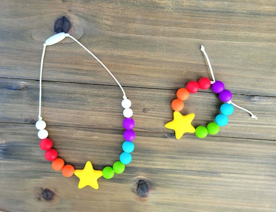 Rainbow Necklace, Star Necklace, Bracelet, Adjustable Bracelet, Name  Necklace, Personalized, Toddler Jewelry, Little Girls Jewelry 