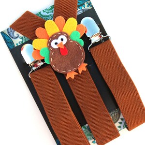 Bretelle a forma di tacchino per bambini, vestito per il Ringraziamento dei ragazzi, bretelle marroni, bretelle per neonati, bretelle per bambini piccoli, accessorio per foto per bambini, festa, immagine 2