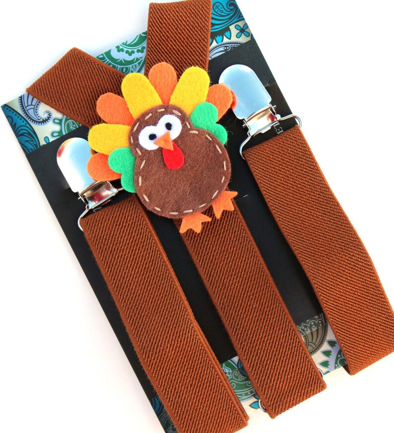 Bretelle a forma di tacchino per bambini, vestito per il Ringraziamento dei ragazzi, bretelle marroni, bretelle per neonati, bretelle per bambini piccoli, accessorio per foto per bambini, festa, immagine 2