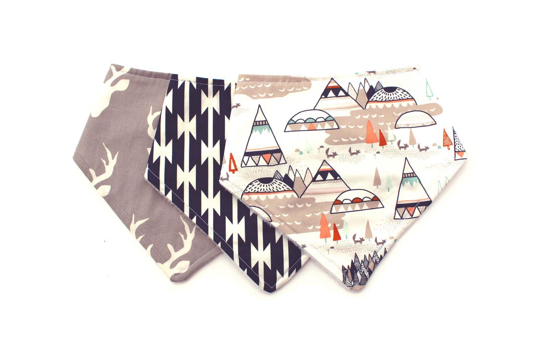 Baby Boy Bandana Bib Set 3 Bandanna Bibs Antlers Tomahawk Etsy