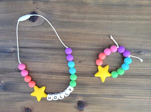 Rainbow Necklace, Star Necklace, Bracelet, Adjustable Bracelet, Name  Necklace, Personalized, Toddler Jewelry, Little Girls Jewelry, Favor 