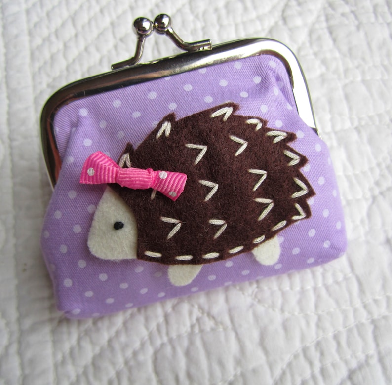 Purple Polka Dot Lunch Money Holder Hedgehog Change Purse School Money Holder Girls Coin Purse Clasp Pouch