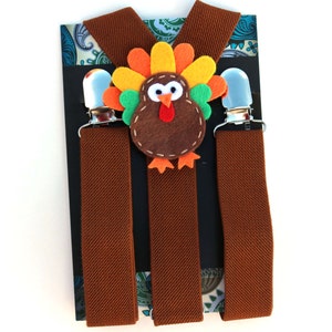 Bretelle a forma di tacchino per bambini, vestito per il Ringraziamento dei ragazzi, bretelle marroni, bretelle per neonati, bretelle per bambini piccoli, accessorio per foto per bambini, festa, immagine 3