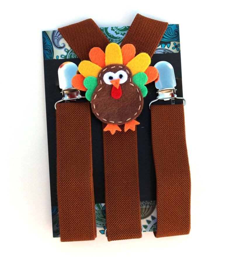 Bretelle a forma di tacchino per bambini, vestito per il Ringraziamento dei ragazzi, bretelle marroni, bretelle per neonati, bretelle per bambini piccoli, accessorio per foto per bambini, festa, immagine 3