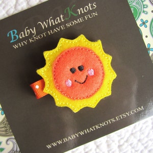 Yellow Sunshine Clip, Orange Sun Hair Clippies, Girl Barrette, hcsun01