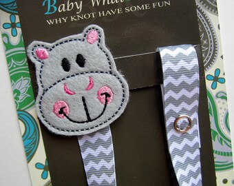 Hippo Pacifier Clip, Hippopotamus Pacifier Clip, Pacifier Holder, pchippo02
