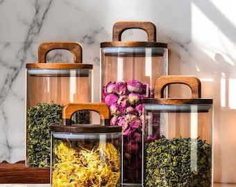 Glass Pantry Jars with Bamboo Lids: Airtight Kitchen Storage (700–1400ml)