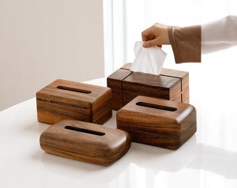 Natural Wood Tissue Box Cover: Magnetic Closure, Minimalist Decor