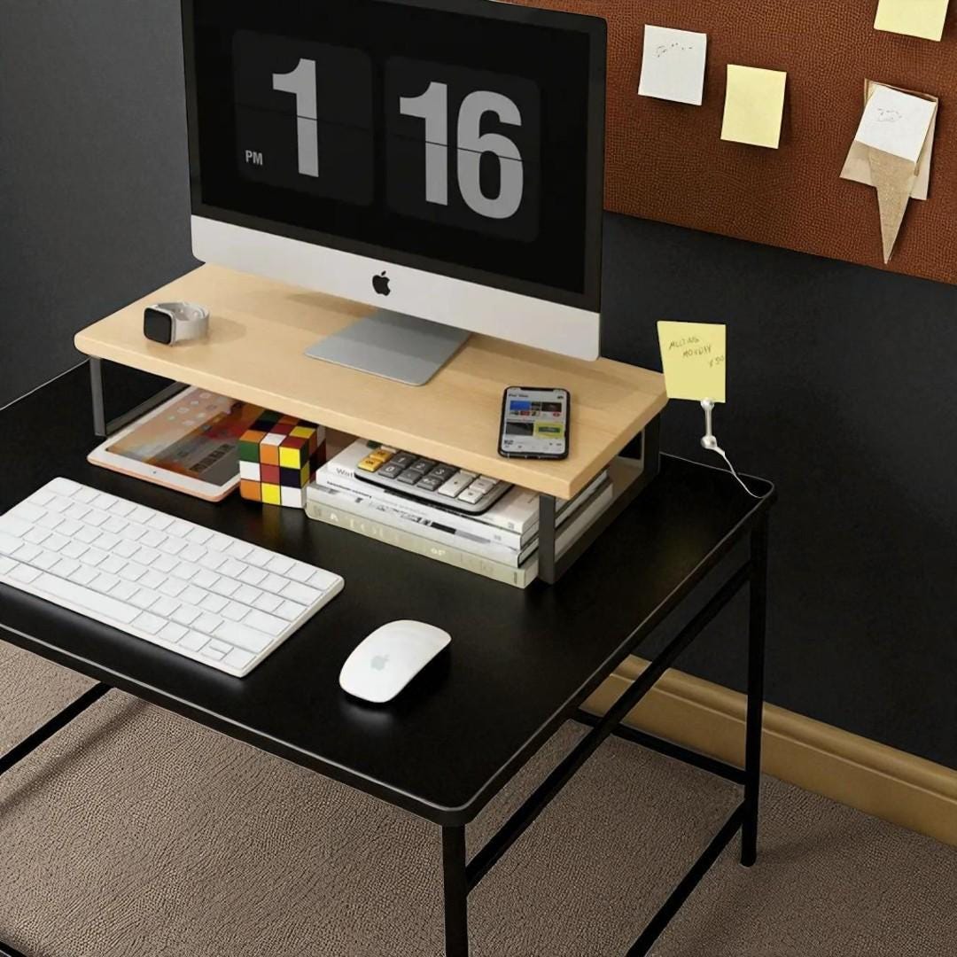 Elevated Monitor Riser: Wood & Iron Home Office Desk Organizer - Etsy