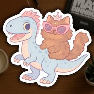 Pegatina de Mongo y la Princesa Donut, Merchandising inspirado en Carl de Dungeon Crawler, Diseño de un adorable gato persa y dinosaurio, Decoración para Kindle de LitRPG BookTok