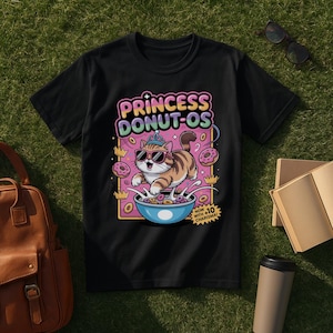 Princess Donut-O&#39;s Cereal Unisex T-Shirt, Dungeon Crawler Carl Inspired Shirt, Book Club Gift, Cute Cat LitRPG Top, Sci-Fi Book Lover Merch