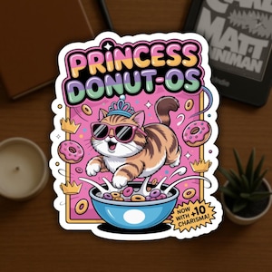 Princess Donut-O&#39;s Cereal Kiss-Cut Sticker, Dungeon Crawler Carl Inspired Merch, Sci-Fi LitRPG Book Lover Gift, Sticker for Kindles, Laptop