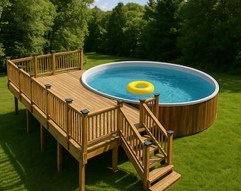 Plano de terraza de piscina de 12x16 para piscina redonda de 21' (DIY): Guía de construcción en PDF + Lista de cortes + Lista de materiales - Descarga instantánea