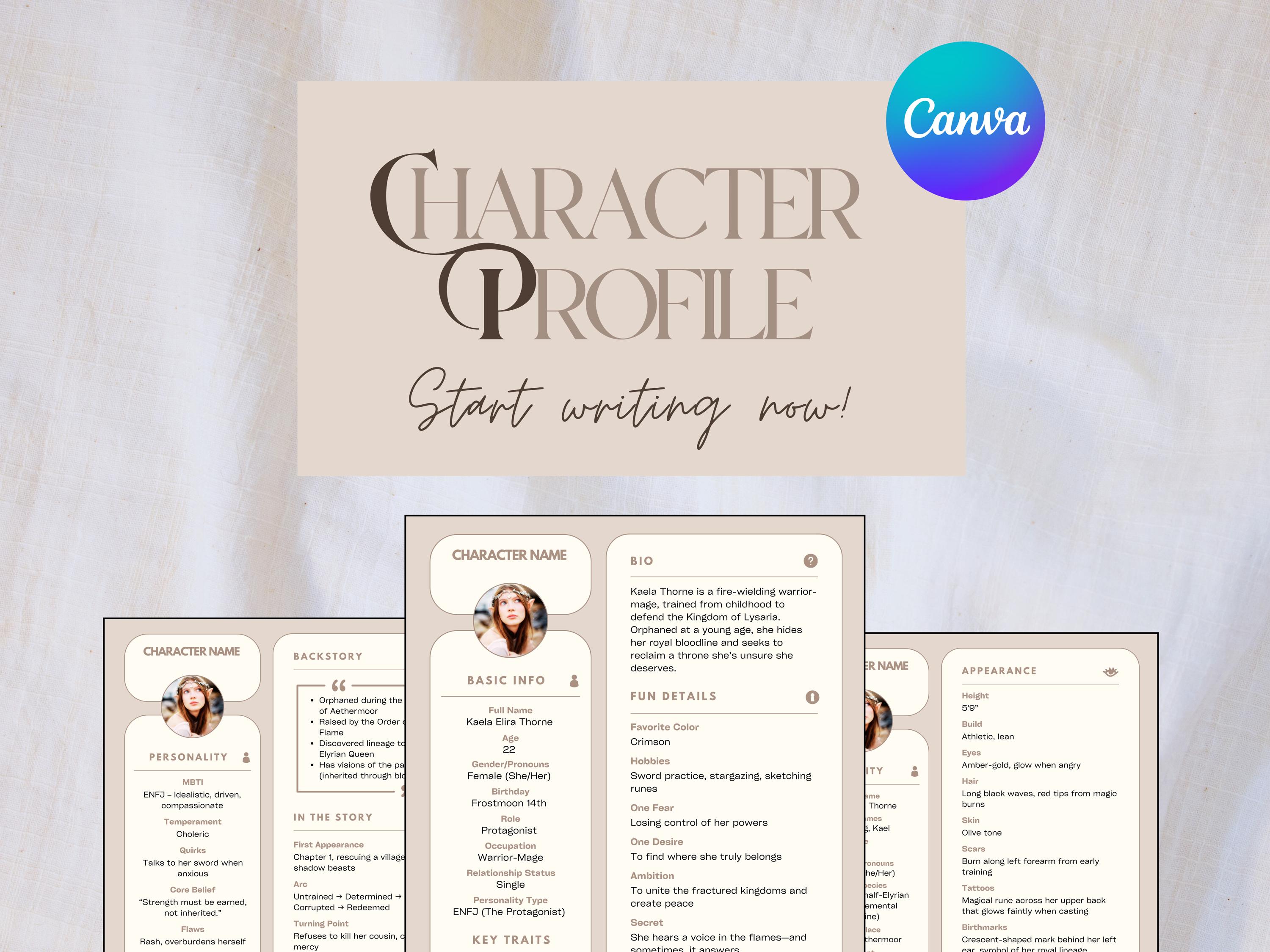 Character Profile Template, Customizable Digital Character Writing ...