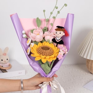 Häkelblumenstrauß, Häkelblumenstrauß, Sonnenblume, handgemachtes Geschenk, fertiges Produkt, Geburtstag, Freundin, Oma, Geschenk für Sie