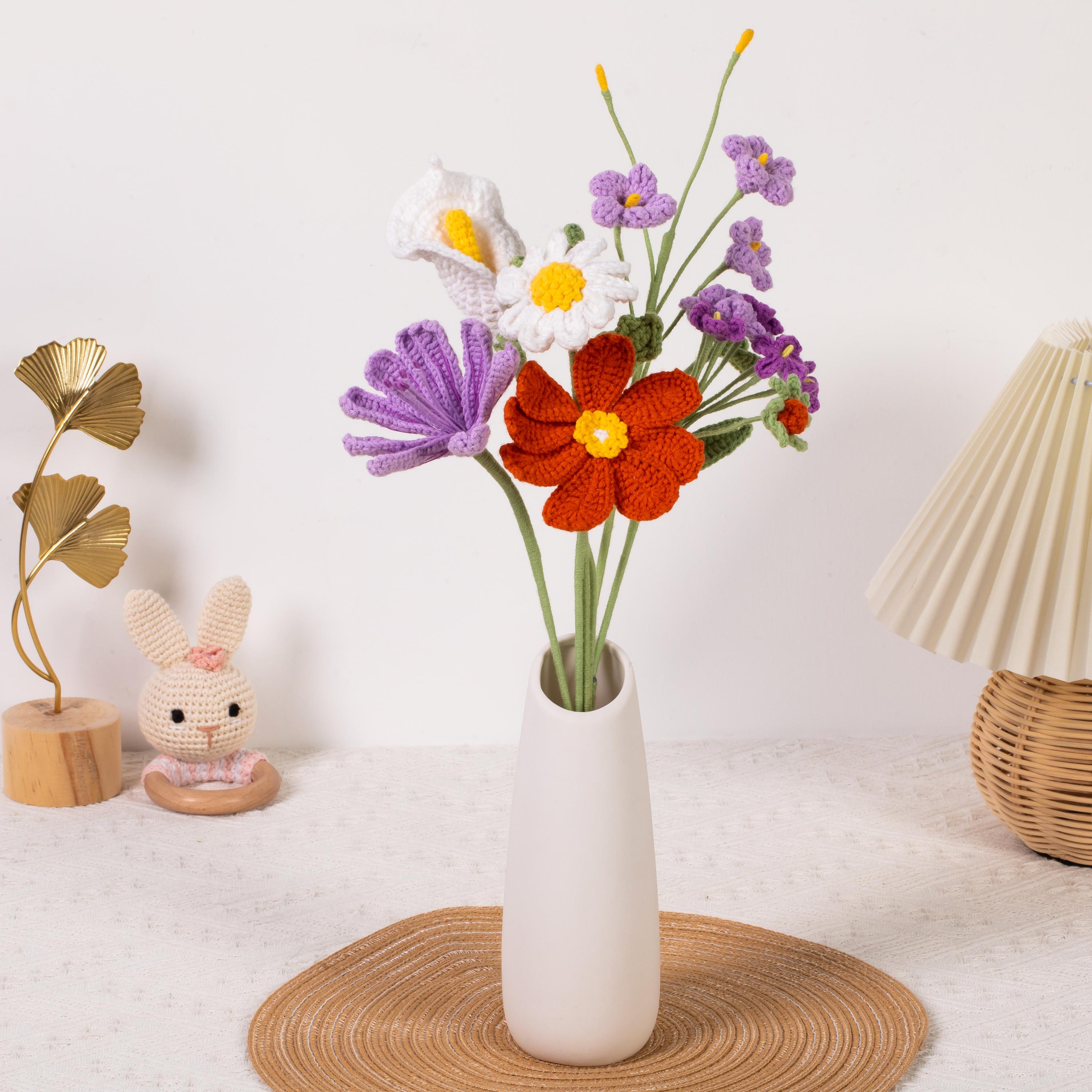 Crochet Flower Bouquet, Small Crochet Flowers, Handmade Crochet Tulips Bouquet, Gift for  Birthday, Friend, Mom, Purple Flower Gift
