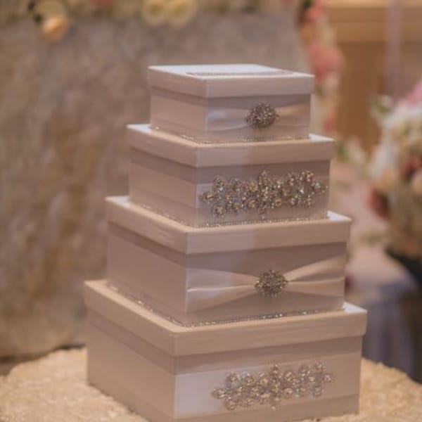 Wedding Card Box, Bling Card Box, Rhinestone Money Holder, Custom handmade 4 tier money box