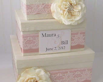 Card Box for Wedding, Lace Card Box, Money Box, Wedding Card Box, Blush Pink, Birthday Card Box, Event Card Holder, Custom