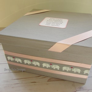 Caja de recuerdos para bebé, cápsula del tiempo, regalo personalizado para bebé, diseño de elefante para niña, caja de recuerdos, hecha a medida