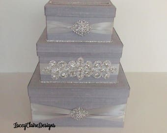 Wedding Card Box, Bling Card Box, Rhinestone Money Holder, Money Box, Box for Envelopes, Card Box with Lock, Wedding Gift Box, Custom