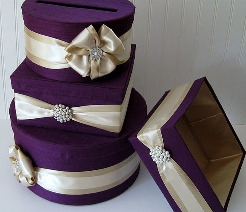 Purple Wedding Card Box, Box for Cards, Cards Holder, Envelope Box, Reception Card Box, Card box with Slot, Card Box with Lock, Custom image 3