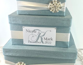 Wedding Card Box, French Blue Card Box Holder, Money Box, Wedding Cards Container, Reception Envelope Box  - Custom