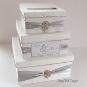 White Wedding Card Box, Box for Wedding Cards, Bling Card Box, Wedding Card Holder, Modern Card Box, Wedding Gift Box, Custom Made image 5