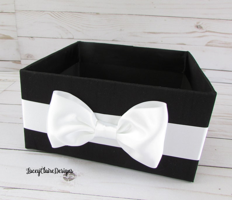 Wedding Bathroom Box, Men's Bathroom Basket, Black Tie Decor, Container for Programs, Toiletries Holder, Bow Tie Program Box, Custom image 3