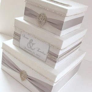 White Wedding Card Box, Box for Wedding Cards, Bling Card Box, Wedding Card Holder, Modern Card Box, Wedding Gift Box, Custom Made image 1