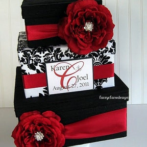 Wedding Card Box Wedding Card Gift Card Holder - Black and White Damask - Custom Made