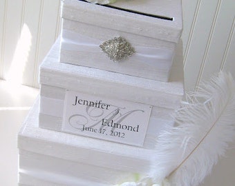 White Wedding Card Box, Great Gatsby Card Holder, Card Box with Slot, Custom Made