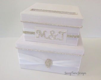 Wedding Card Box, Bling Card Box, Rhinestone Money Holder, Wedding Gift Box, Elegant Card Box  - Custom Made