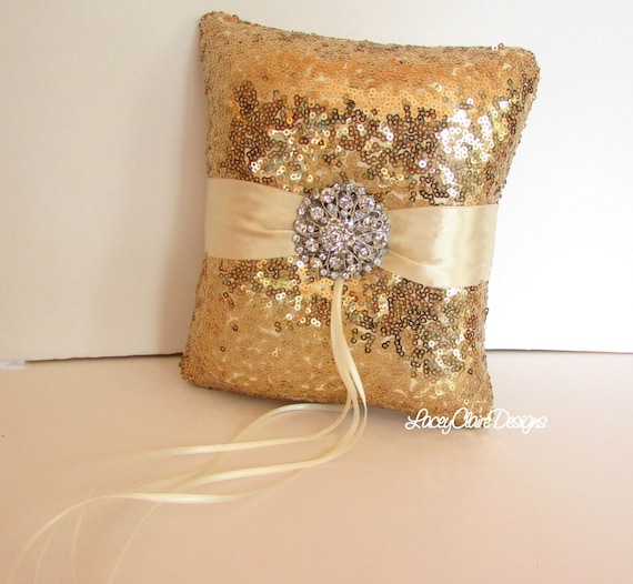 Wedding Pillow Gold Sequins Wedding Decor Champagne Sequin Wedding Ring Pillow Custom Sequin Ring Bearer Pillow Ring Cushion