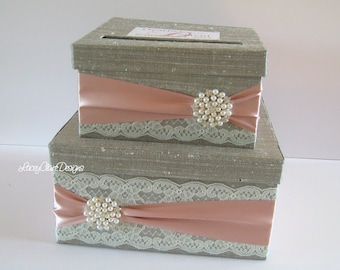 Lace Wedding Card Box, Pewter Card Box, Box for Cards, Card Box with Lid, Reception Card Holder, Locked Card Box, Wedding Gift Box, Custom
