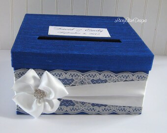 Royal Blue Card Box / Wedding Card Holder / Card Box with Slot / Locked Card Box / Reception Box / Gift Table Card Box / Wedding Box /Custom