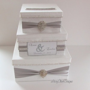 White Wedding Card Box, Box for Wedding Cards, Bling Card Box, Wedding Card Holder, Modern Card Box, Wedding Gift Box, Custom Made image 2