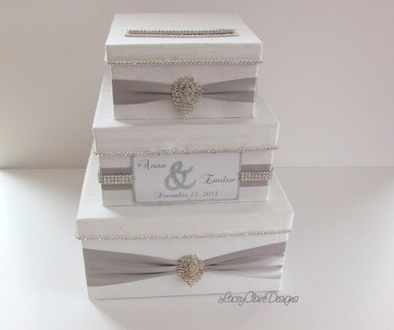 White Wedding Card Box, Box for Wedding Cards, Bling Card Box, Wedding Card Holder, Modern Card Box, Wedding Gift Box, Custom Made image 2