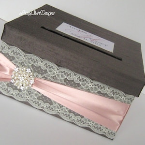 Wedding Card Box Custom Envelope Card Holder Lace Blush Handmade Silk Card Box image 1