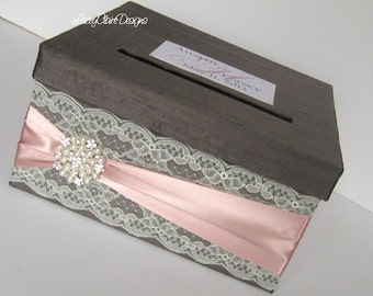 Wedding Card Box Custom Envelope Card Holder Lace Blush Handmade Silk Card Box