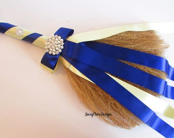 Wedding Broom, Wedding Jump Broom, Jumping Broom, African Wedding Tradition Broom, Royal Blue Yellow, Custom Made