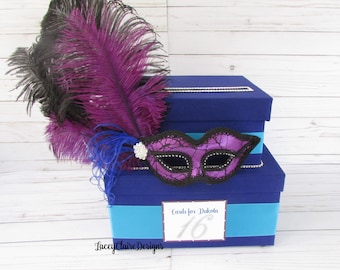 Masquerade Card Box, Sweet 16 Card Box, Card Box Masquerade Theme, Fabulous Forty Card Holder, Gift Card Box Holder for Parties, Custom