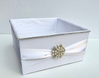 Wedding Box, Program Box, Program Basket, White wedding, Open Card Box, Bubble Wands Container, advice box, Toiletries Box, Custom