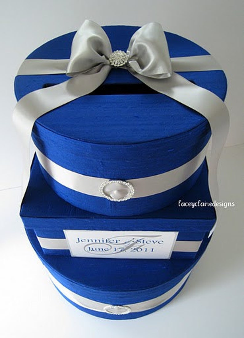 wedding gift box card holder royal blue silver custom made