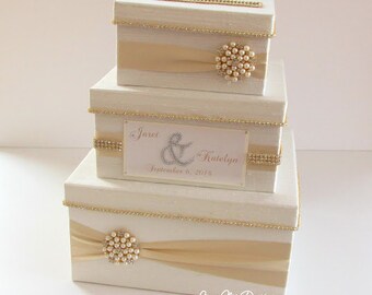 Caja de tarjetas de boda, Caja de tarjetas de bling, Soporte de dinero de pedrería, Caja de regalo de boda única - Hecho a medida